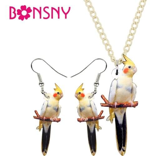Bonsny Acrylic Jewelry Sets Elegant Cockatoo Parrot Birds Necklace Earrings Sweet Pendant Girls Lovers Charm Gift Accessories