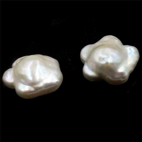 Free Shipping 1 Pair 15-18mm White Flower Button Baroque Natural Freshwater Pearl Beads No Hole