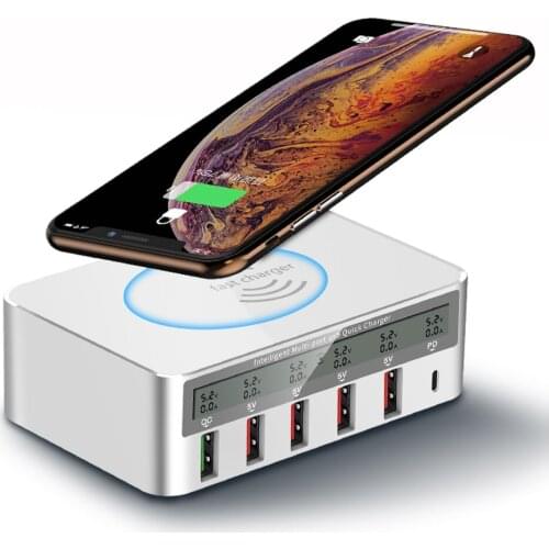 Wireless Mobile Phone Charger 5 Ports PD 18W QC3.0 Multi Port USB Charger 5.2V with Intelligent Digital Display Travel Adapter