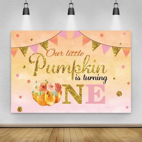 One Year Old Pumpkin Decoration Birthday Backdrops Newborn Baby Golden Glitter Flowers Party Photo Backgrounds