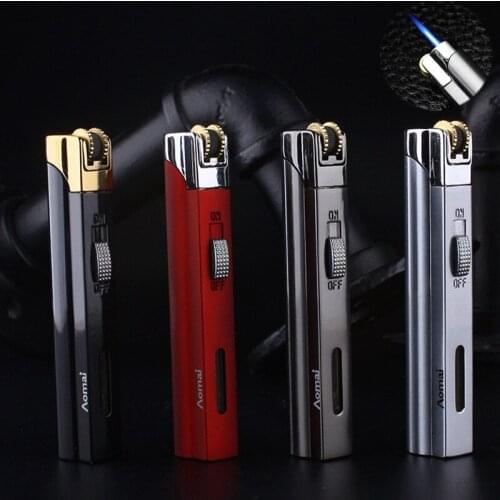 Torch Butane Gas Lighter, Repeatable Jet Windproof Lighter with Safety Lock Wheel, Kitchen Cigarette Lighter, Cigar Accessories