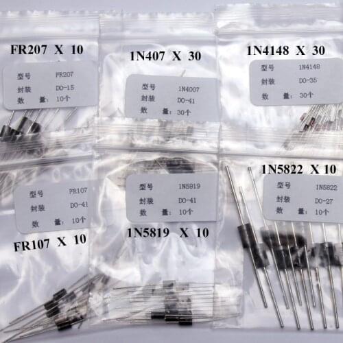 Glyduino 100PCS/Lot Commonly Used 1n4148/1n4007/FR107/5819/5408/5822 Diode Assorted Kit for Arduino DIY