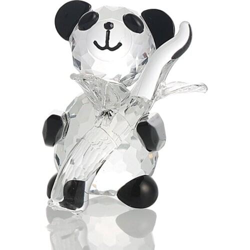H&D Cute Crystal Glass Panda Figurine with Bamboo Art Glass Mini Animal Artificial Craft Gift For Home Office Decor Accessories