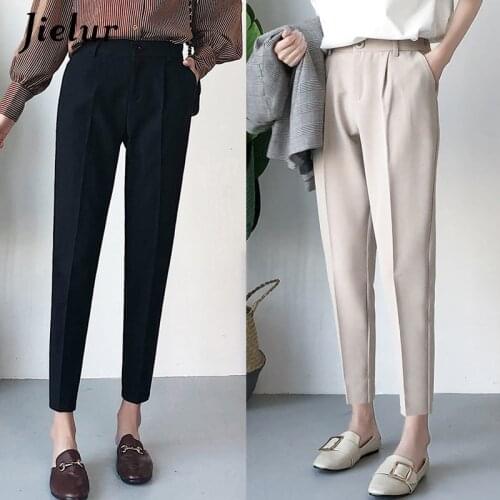 Jielur New Womens Pants Spring Solid Color Harem Pants Fashion Black Beige XS-3XL Female Causal Lady Button Oversize Trousers