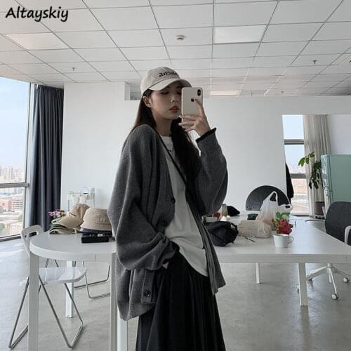 Cardigan Women Spring Casual Single Breasted V-neck Students Korean Style Female Knitted Pure Color Mujer Hipster Cozy Fashion