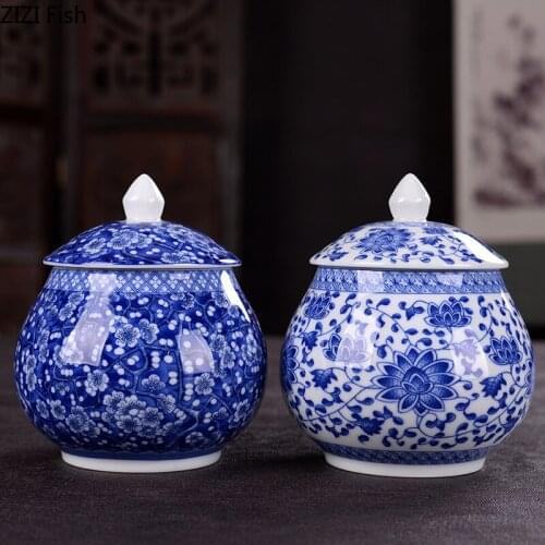Ceramic Sealed Blue and White Tea Pot Household Candy Nut Storage Tank with Lid Living Room Table Home Decoration Accessories