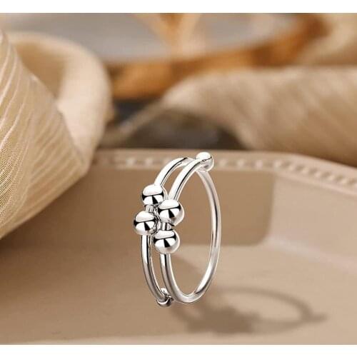 Beaded Ring Adjustable Anti-stress Anxiety Rotating Rings Sliver Gold Twisted Balls Spinner Knuckle Party Gift