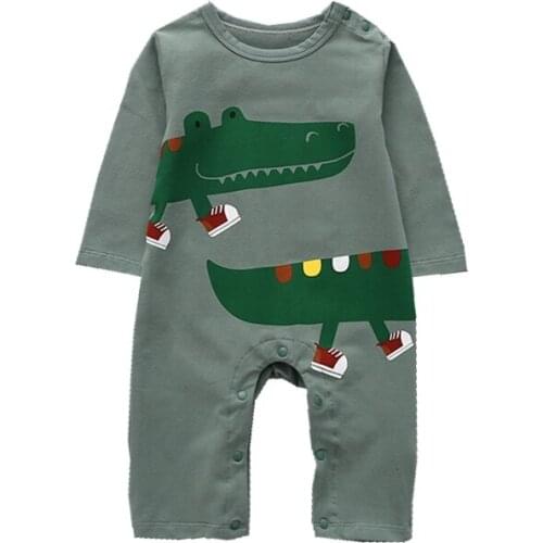 Autumn Infants and Babies Cotton Rompers Long-sleeved Jumpsuit Climbing Suit Green Dinosaur Kids Toddler Boy Clothes