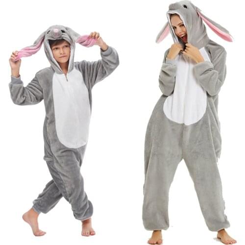Boy Girl Unicorn Onesie Kids Pajamas Rabbit Dinosaur Kigurumi Wolf Panda Pajamas Winter Adult Teenage Men Women Pajama Jumpsuit