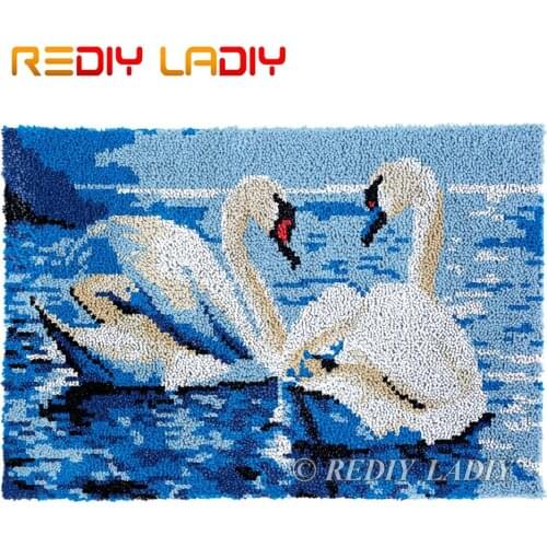 Latch Hook Rug Swans with Love Chunky Yarn Tapestry Kits DIY Carpet Rug Knitted Floor Mat Crochet Cushion Arts & Crafts 85*58cm