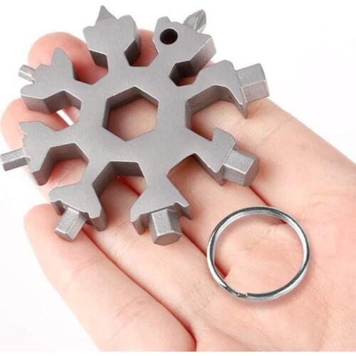 Multi pocket tool snowflake 18 in 1 spanner hex wrench multifunction multipurpose camp survive outdoor hike keyring key ring bot