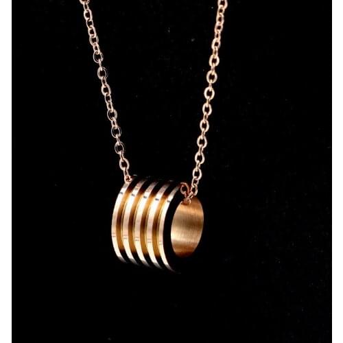 Fashion Stainless Steel Love Groove Cylinder Screw Pendant Necklaces Rose Gold Color Women Female Wedding Party Gift