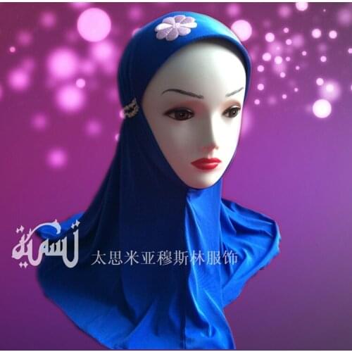 Fashion Islam childrens scarf cotton knitted cap high quality Turkish muslim inner hijab for kids flower headwear girls caps
