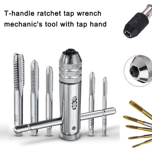 6 pieces of M3-M12 tapping drill set T-handle ratchet tap wrench mechanics tool thread metric plug tap screw extractor