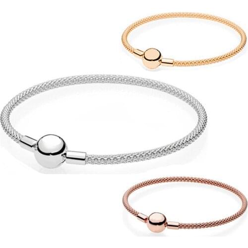 NEW 100% 925 Sterling Silver Classic Basic Mesh Bracelet Weave Bracelet Gold Color Rose Gold DIY Beads Accessories Factory