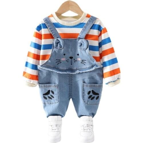 New Spring Autumn Baby Girl Clothes Suit Children Boys Striped T-Shirt Overalls 2Pcs/Sets Toddler Casual Costume Kids Tracksuits
