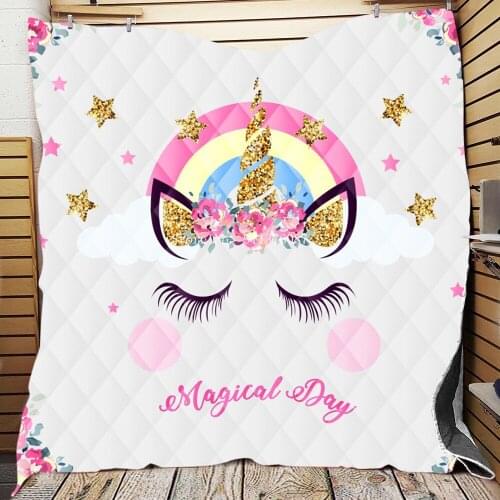 Rainbow Unicorn Custom Printed Quilt Blanket Twin Full Queen King Size Dropshipping for baby boys Girls Air Conditioner Quilt