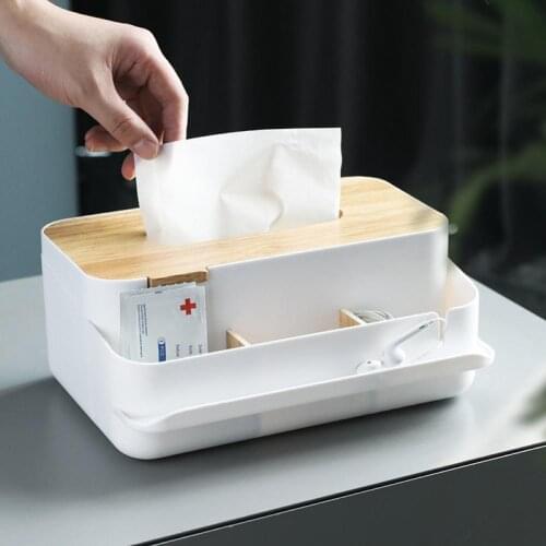Plastic Tissue Box Napkin Storage Case Multi Grid Paper Towel Organizer Office Remote Control Tissue Holder Home Decoration 2021