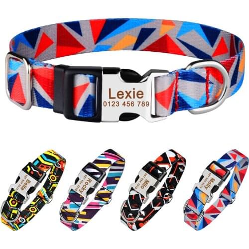 Adjustable Nylon Personalized Dog Collar Unisex Custom Free Engraved Name Dog Collar Small Large Standard Pet Dog Collar ID Tag