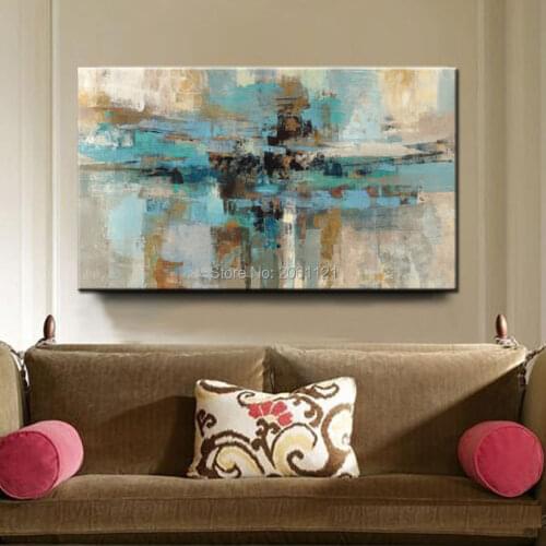 Hand painted cheap large abstract oil painting on canvas turquoise green blue wall painting for linving room decoration