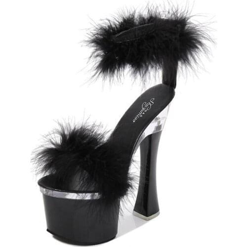 Sexy word buckle sandals women summer Patent Leather 17.5CM Spike High Heels Open Toed waterproof platform plush women shoes