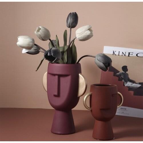 Nordic Ins Human Face Ceramics Vase Home Decoration Accessories Flower Arrangement Container Flower Vase for Wedding Decoration