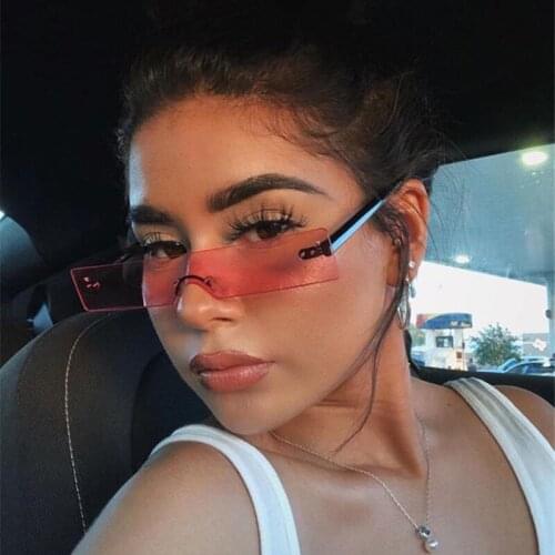 Rimless Sunglasses Women Men Rectangle Fashion Shades Small Square Sun Glasses for Female Vintage Womans Eyeglasses UV400