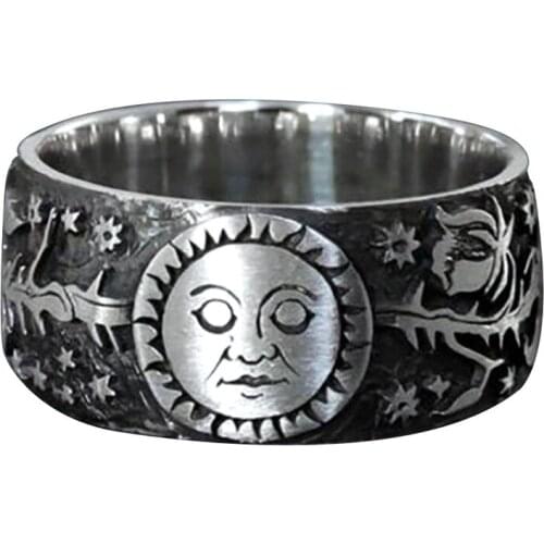 Sunlight face and rose Wide Rings plating Ancient silver alloy Vintage Temperament Rings For Women men Jewelry Gift