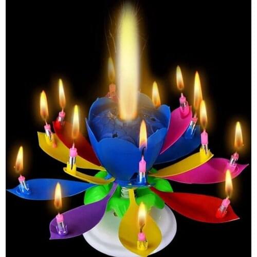 Cake Candle Musical Candle Lotus Flower Party Gift Art Happy Birthday Candle Lights Party DIY Cake Decoration Kids Candles Wax N