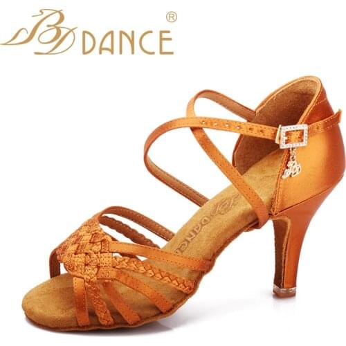 BD Dance Shoes Women Latin Dance Shoes resistant and comfortable soft Sole Satin dance shoes 2360-b3 Free Shipping