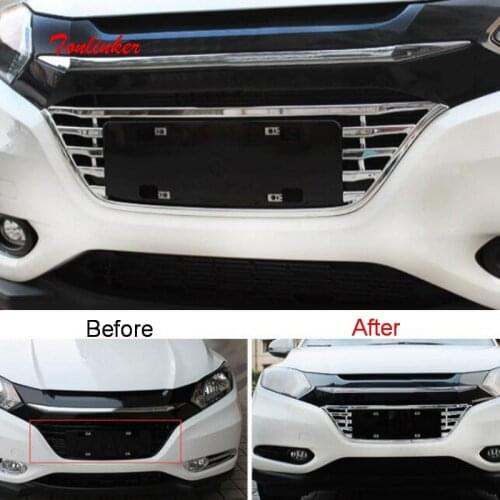 Tonlinker Exterior Front Racing grills Cover Stickers for HONDA VEZEL HRV 2014-15 Car styling 1 PCS ABS Chrome Cover stickers