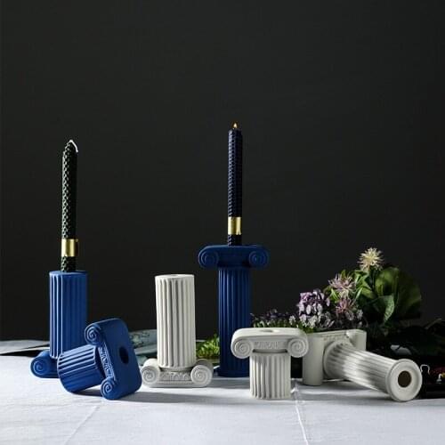 Creative Retro Candle Holder Ornaments Ceramic Living Room Roman Column Style Candlestick Holder Wedding Centerpieces for Tables