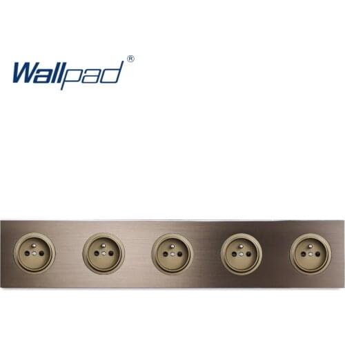 Wallpad L6 5 Way Brown French Wall Socket Quintuple Electrical Power Outlet Schuko Brushed Aluminum Panel 430 * 86mm