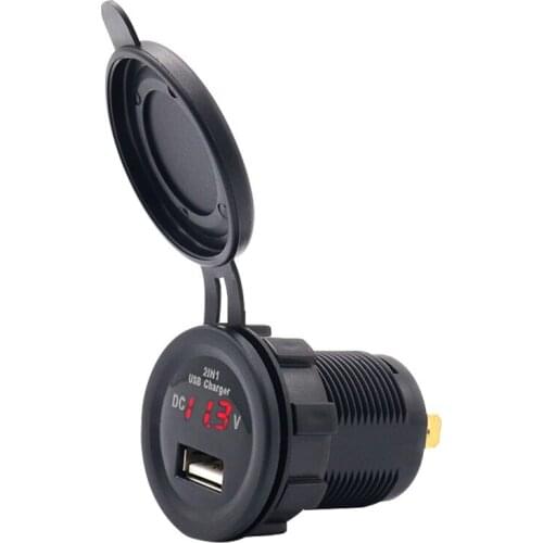DC12-24V Car Cigarette lighter socket adapter 5V/2.1A USB Charger with LED digital display Voltmeter for Motorcycle Car RV Boat
