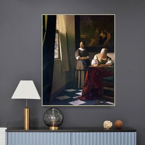 Citon Johannes Vermeer《Woman Writing a Letter, with her Maid》Canvas Oil Painting Art Picture Painting Wall Decor Home Decoration
