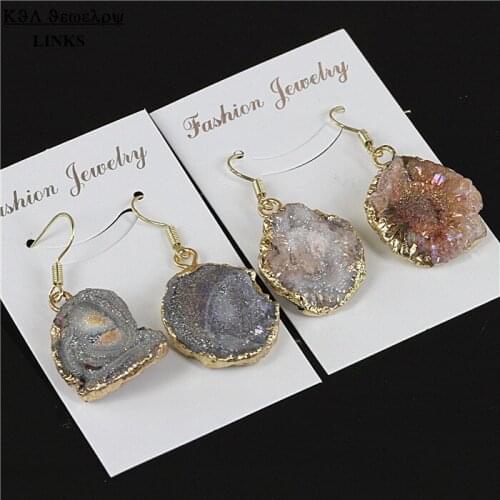 Natural crystal gret titanium quartz stone earring druzy gem stone earring women dangle earring statement Jewelry
