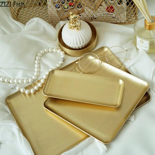 Gold Brass Storage Tray Serving Platter Decorators Brushed Metal Tableware/Plate Jewelry/Cosmetics/Candy/Food