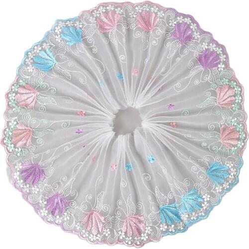 1Yard New Flower Lace Trim Wedding Dress Applique Embroidery Lace Fabric 20cm Rainbow Purple Ribbon Sewing Supplies dentelle LA9