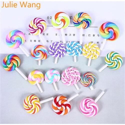 Julie Wang 10PCS Polymer Clay Lollipop Candy Colorful Slime Resin Charms Pendants Phone Decor Findings Jewelry Making Accessory