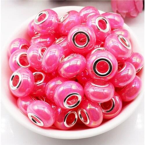 10Pcs New Large Hole European Beads Plastic Resin Spacer Charms Fit Pandora Bracelet Bangle for DIY Jewelry Making Women Girls