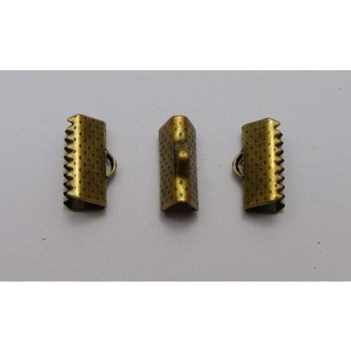 100 Textured Bronze Tone Ribbon Necklace Cord End Caps Crimp Beads Tips 12X8mm