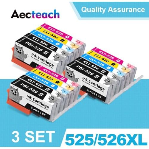 3 Set PGI525 PGI 525 CLI 526 Ink Cartridges for Canon Pixma iP4850 ix6550 MG5150 MG5250 MG6150 MG8150 MX885 MG5350 Printer