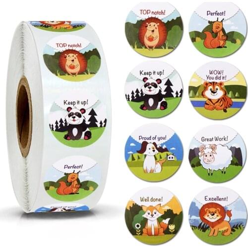 500pcs/roll Reward Stickers for Students Teachers Encouragement Sticker for Kids Motivational Stickers with Cute Animals