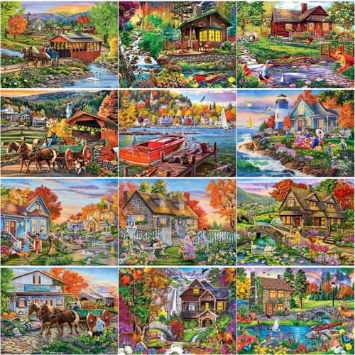 5D DIY Diamond Painting Full Square Round Drill Scenery House Diamond Embroidery Landscape Cross Stitch Home Decor Manual Gift