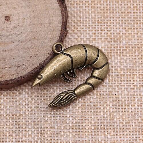 Free shipping 6pcs 35x25mm antique bronze Dried shrimp charms diy retro jewelry fit Earring keychain hair card pendant