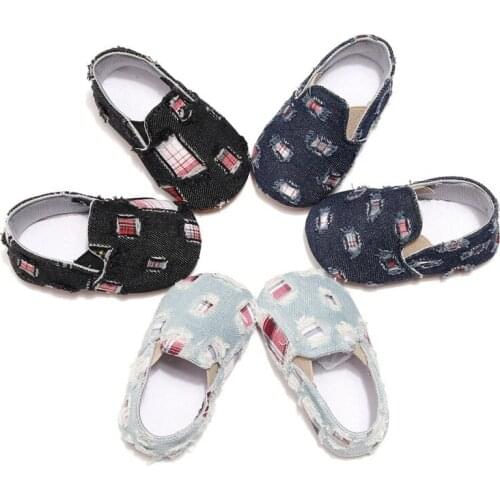 Toddler Baby Canvas Shoes Boy Girl First Walkers Patchwork Spring Autumn Soft Sole Plaid Print Crib Shoes for 0- 24M
