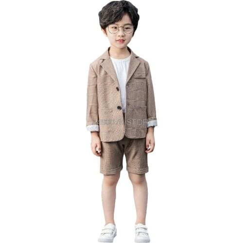 2020 Kids Wedding Blazer +Pants 2Pcs Stage Performance Suit Flower Boys Formal Tuxedos School Kids Host Dance Suit Clothing Set