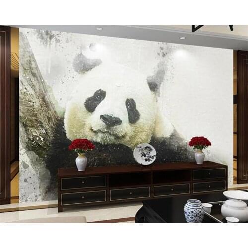 Customized wallpaper 3d hand-painted watercolor ink stain gray panda background wall living room bedroom childrens room обои