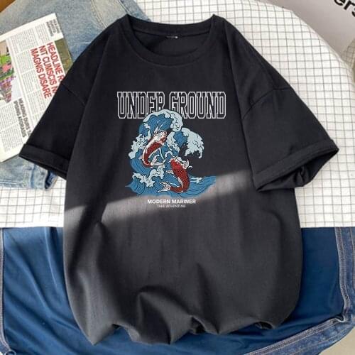 Tshirt Japanese Koi Print Women T-Shirt Harajuku T-Shirts Cool Punk Tee Creativity High Quality Womens Top casual short sleeve