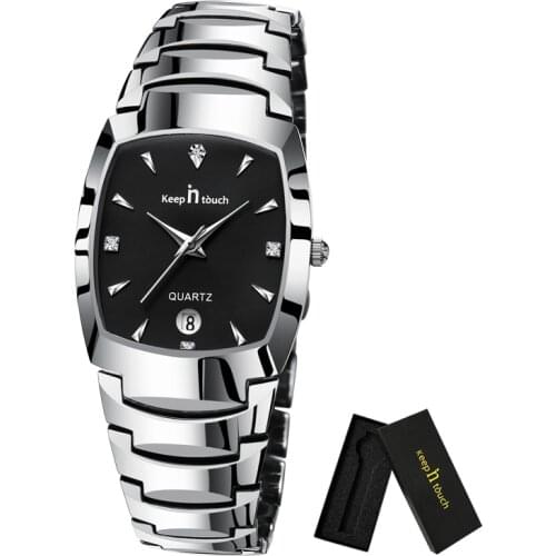 Keep In Touch Mens Watches Top Brand Luxury Stainless Steel Square Quartz Watch For Men Waterproof Date Clock Relogio Masculino